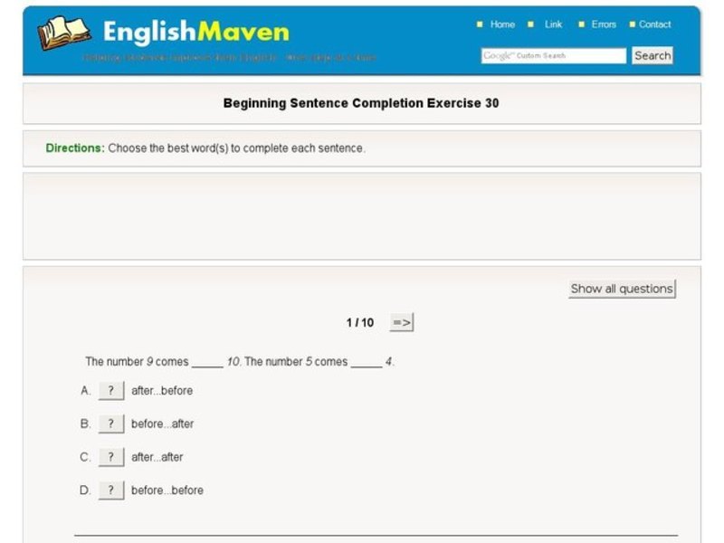 Beginning Sentence Completion Exercise 30 Interactive