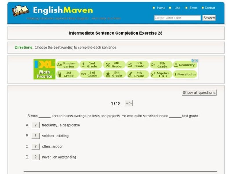 Intermediate Sentence Completion: 28 Interactive