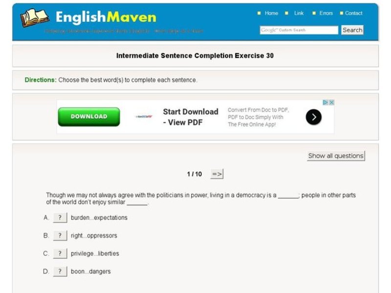 Intermediate Sentence Completion: 30 Interactive