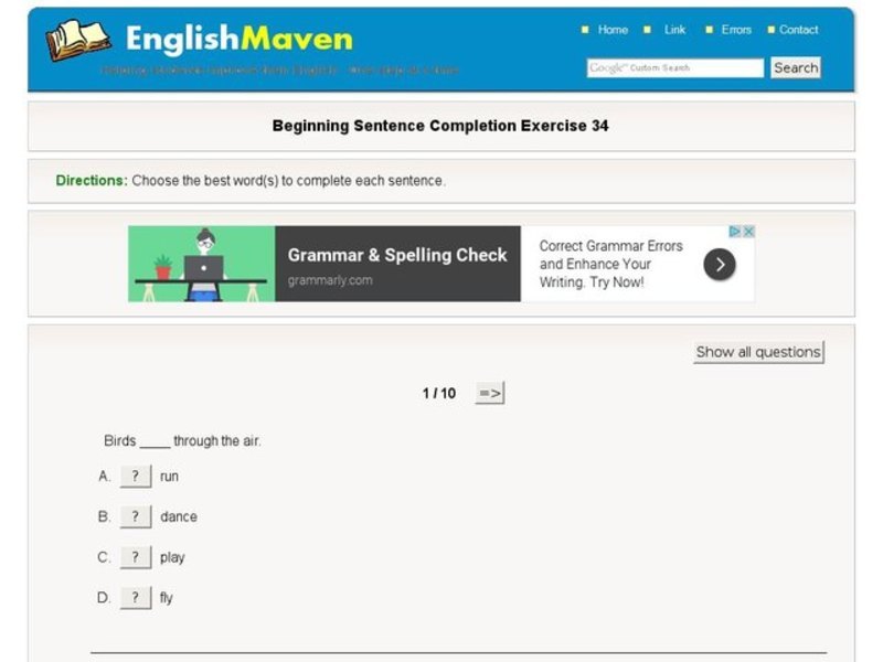 Beginning Sentence Completion Exercise 34 Interactive