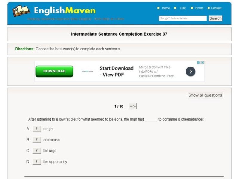 Intermediate Sentence Completion: 37 Interactive