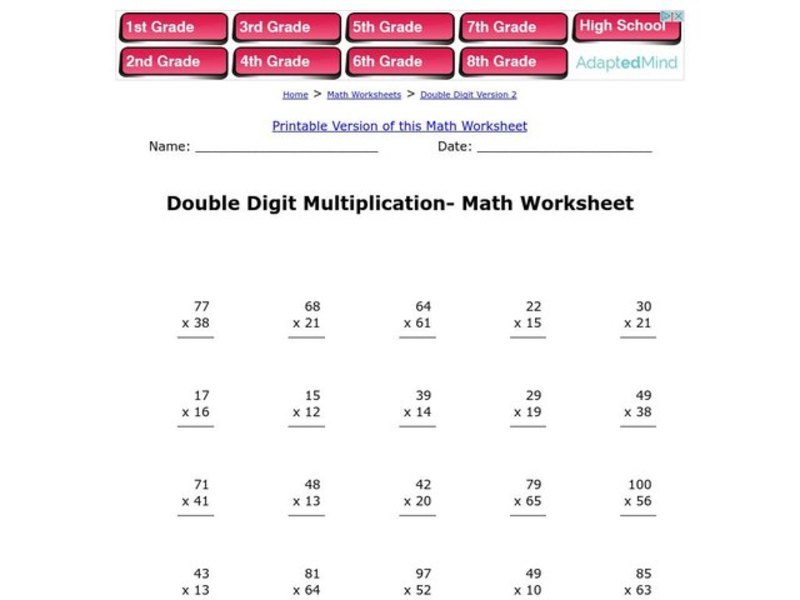 Double Digit Multiplication--Math Worksheet Worksheet