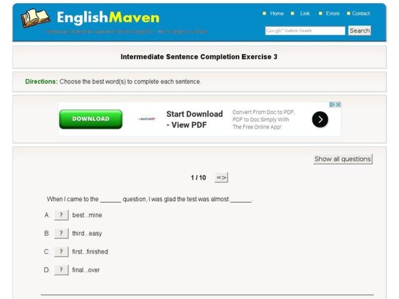 Intermediate Sentence Completion: 3 Interactive