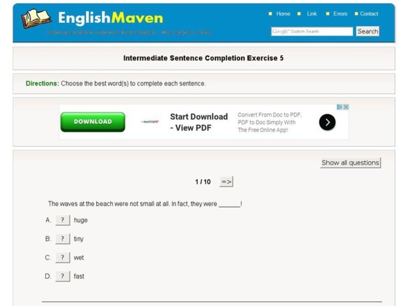 Intermediate Sentence Completion Exercise 5 Interactive