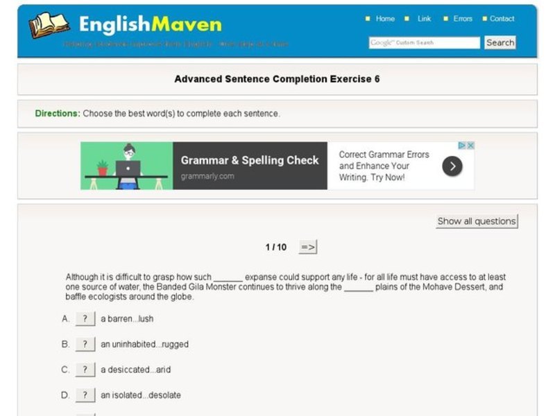 Advanced Sentence Completion Exercise 6 Interactive