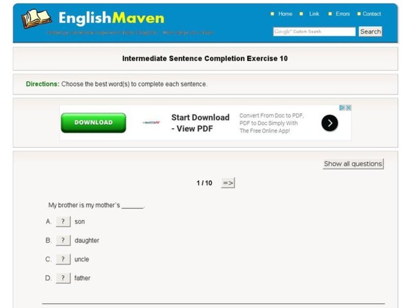 Intermediate Sentence Completion: 10 Interactive