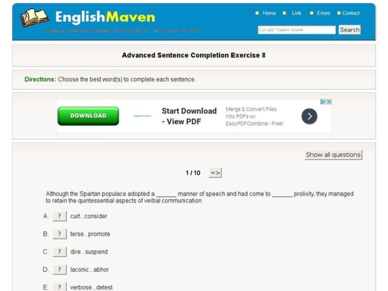 Advanced Sentence Completion: 8 Interactive