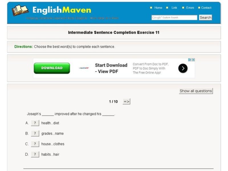 Intermediate Sentence Completion: 11 Interactive