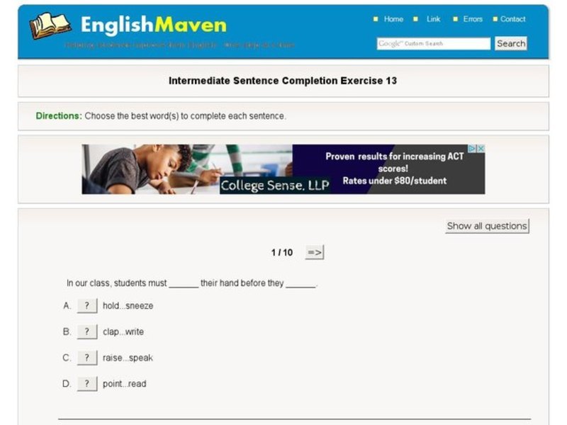 Intermediate Sentence Completion Exercise 13 Interactive