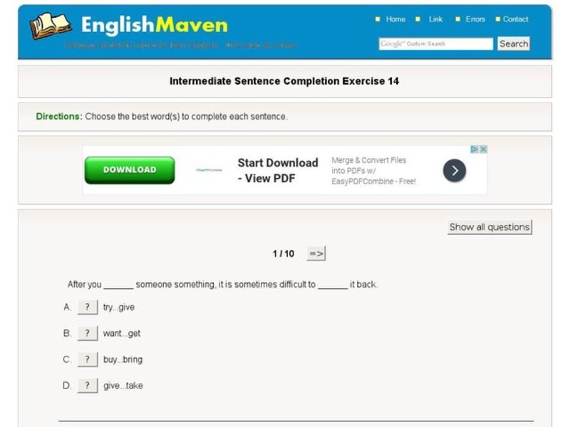 Intermediate Sentence Completion: 14 Interactive