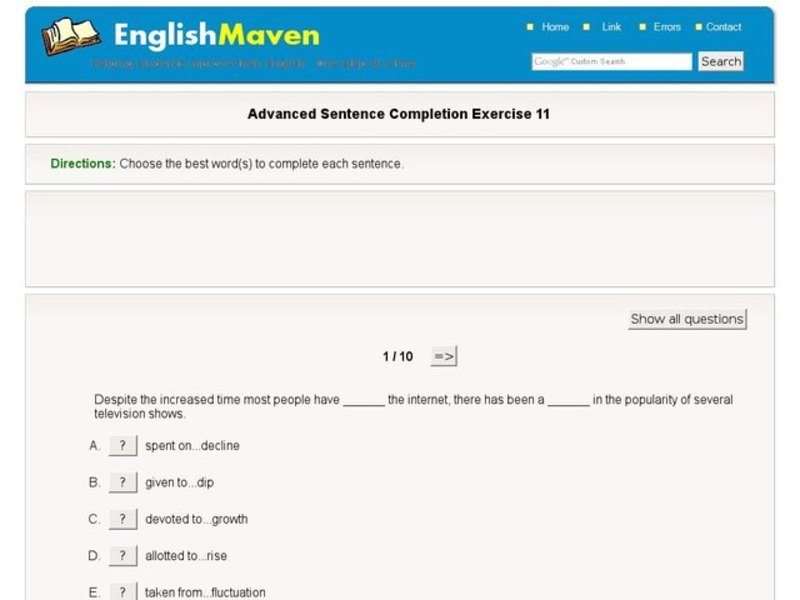 Advanced Sentence Completion: 11 Interactive