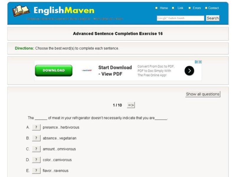 Advanced Sentence Completion: 16 Interactive