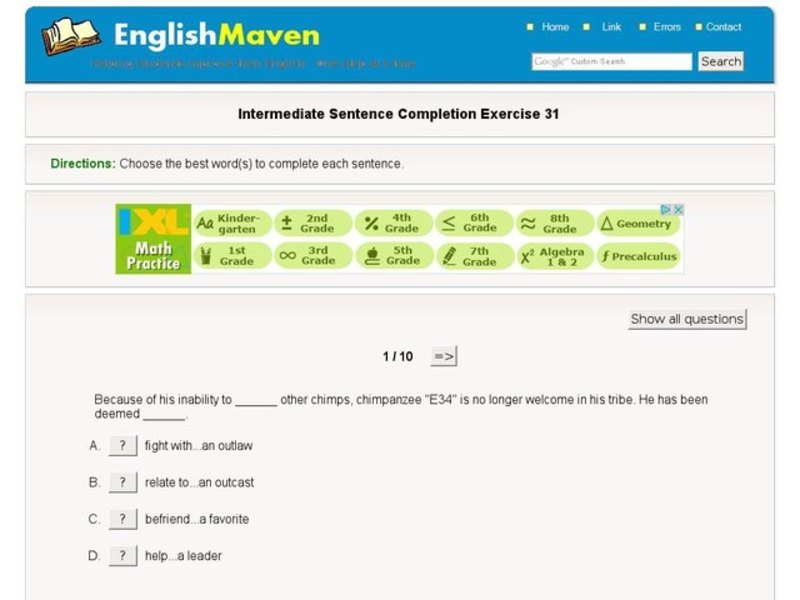 Intermediate Sentence Completion Exercise 31 Interactive