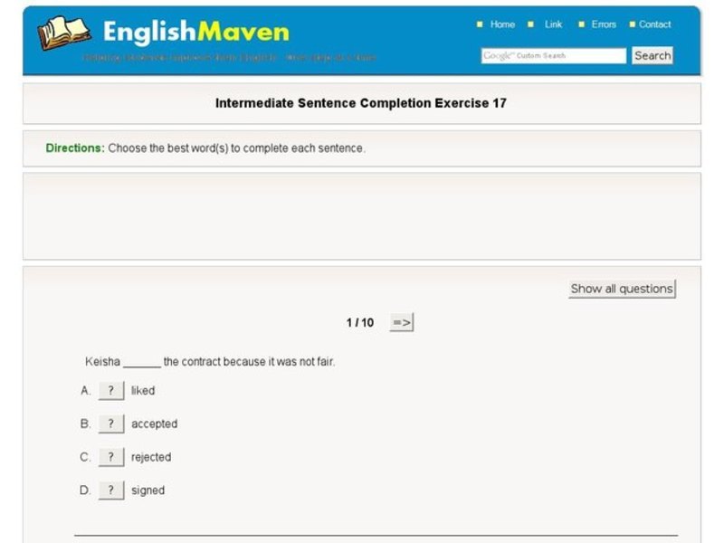 Intermediate Sentence Completion: 17 Interactive
