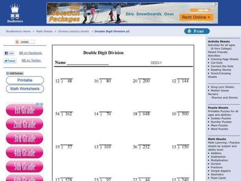 Double Digit Division Worksheet