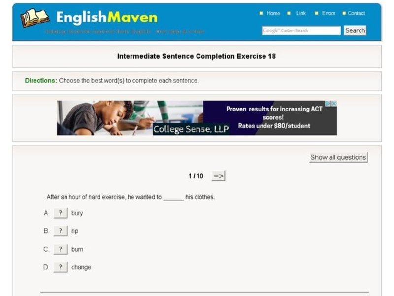 Intermediate Sentence Completion: 18 Interactive