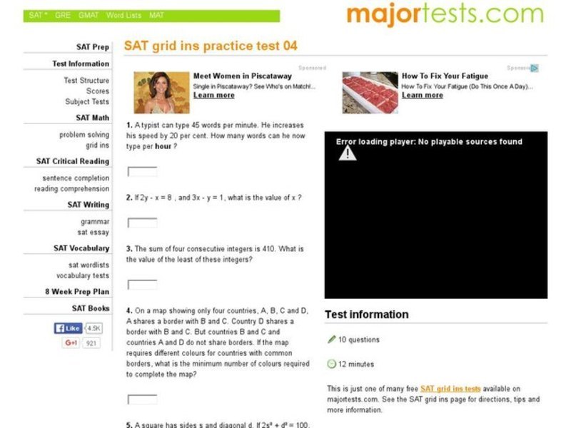 SAT Grid Ins Practice Test 04 Interactive
