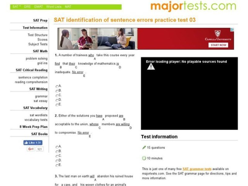 SAT Identifcation of Sentence Errors Practice Test Interactive