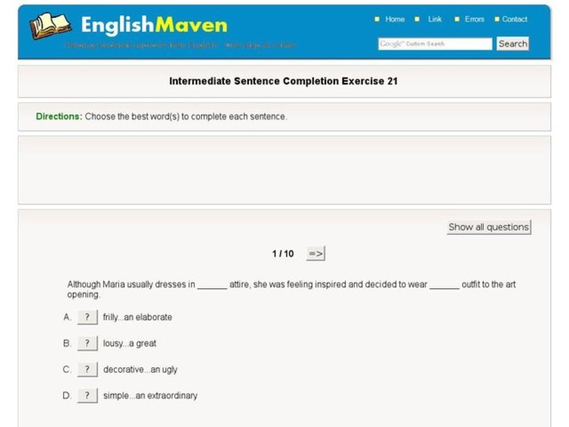 Intermediate Sentence Completion: 21 Interactive