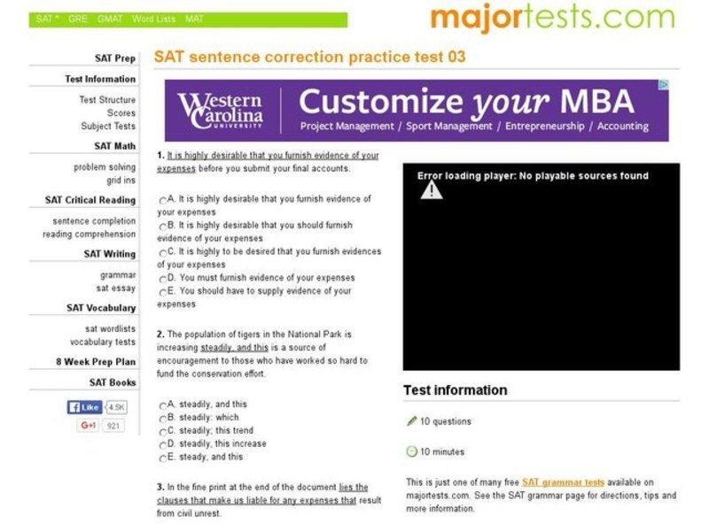 SAT Sentence Correction Practice Test 03 Interactive