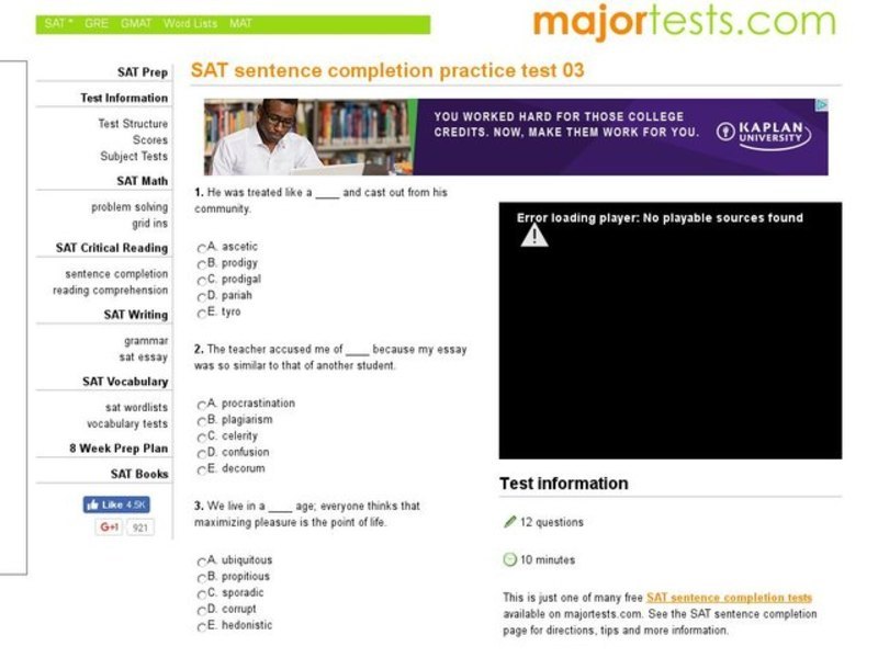 SAT Sentence Completion Practice Test 03 Interactive