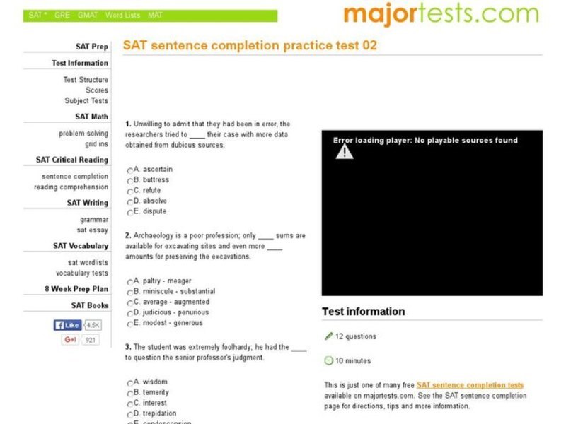 SAT Sentence Completion Practice Test 02 Interactive