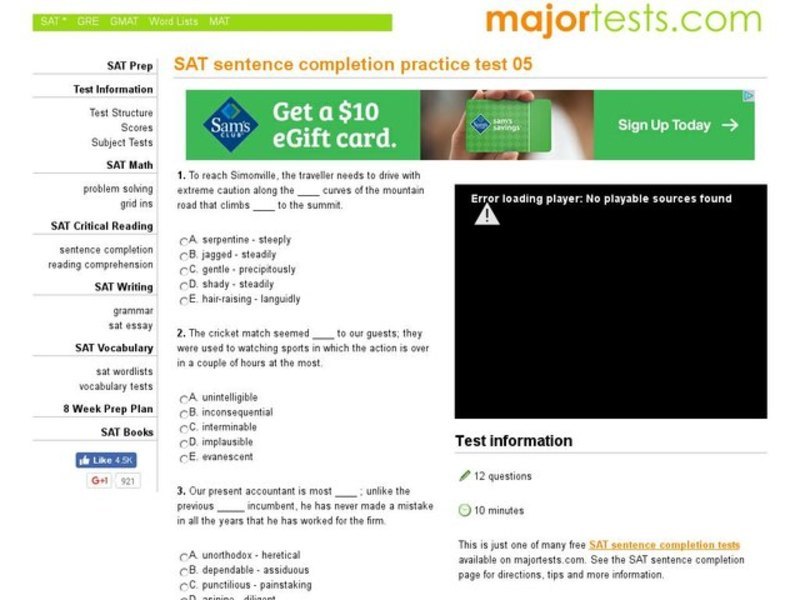 SAT Sentence Completion Practice Test 05 Interactive