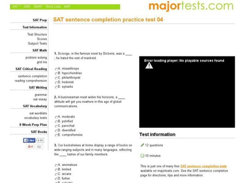 SAT Sentence Completion Practice Test 04 Interactive