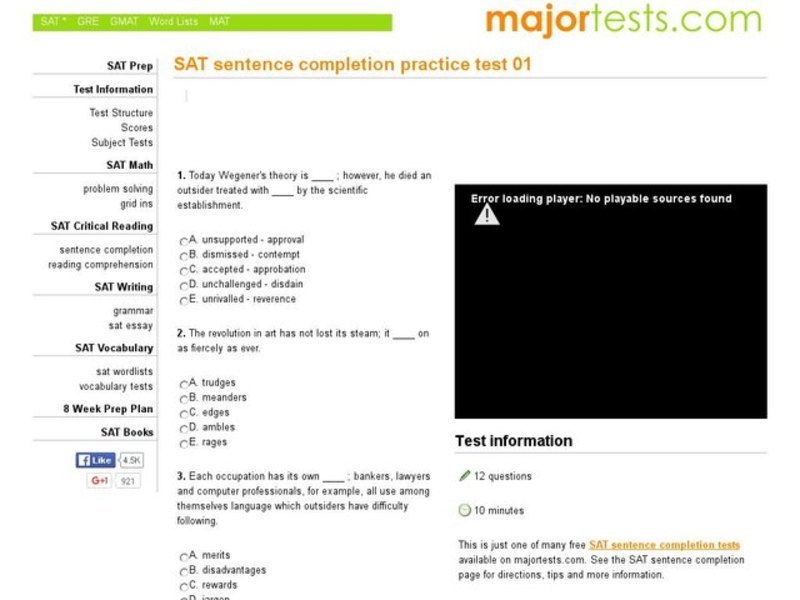 SAT Sentence Completion Practice Test 01 Interactive