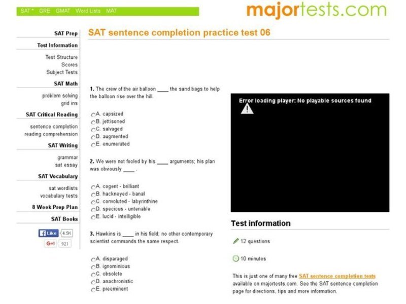 SAT Sentence Completion Practice Test 06 Interactive
