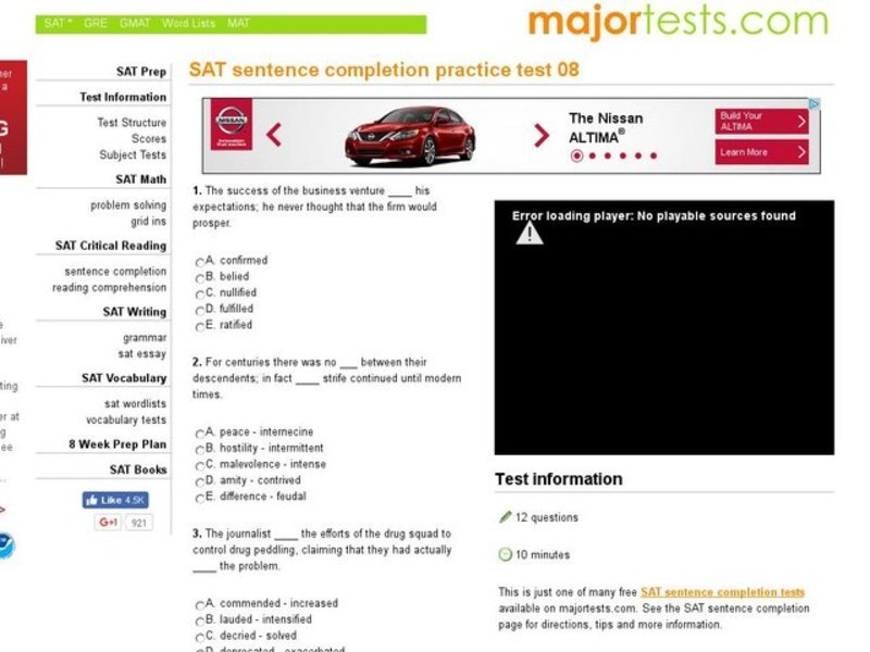 SAT Sentence Completion Practice Test 08 Interactive