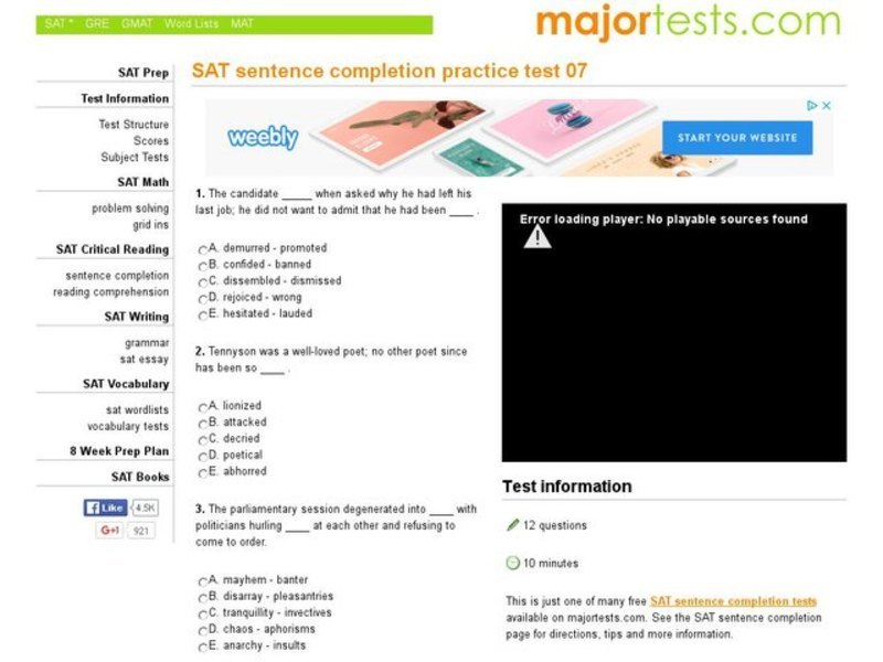 SAT Sentence Completion Practice Test 07 Interactive