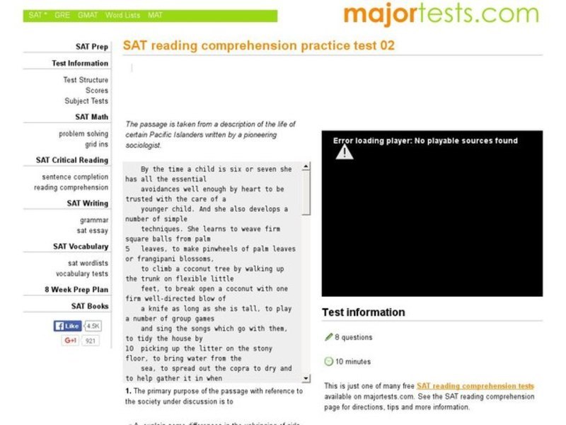 SAT Reading Comprehension Practice Test 02 Interactive