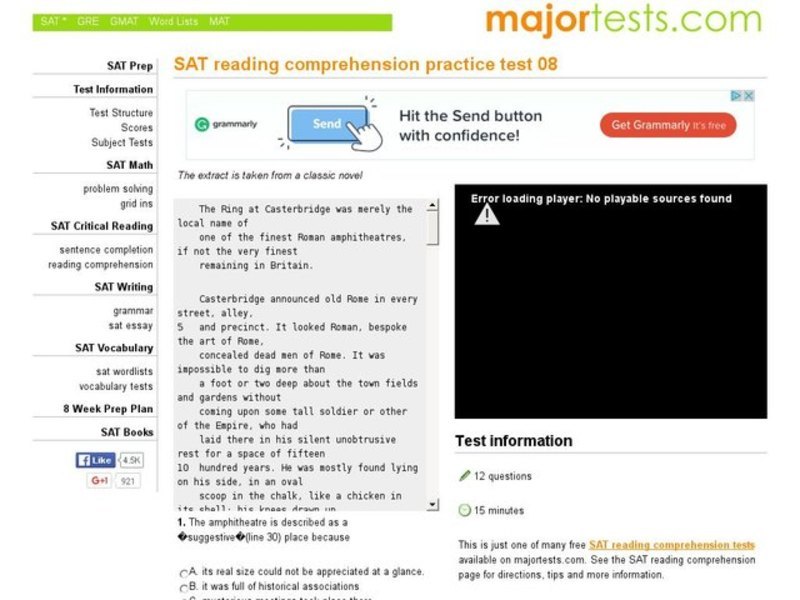 SAT Reading Comprehension Practice Test 08 Interactive