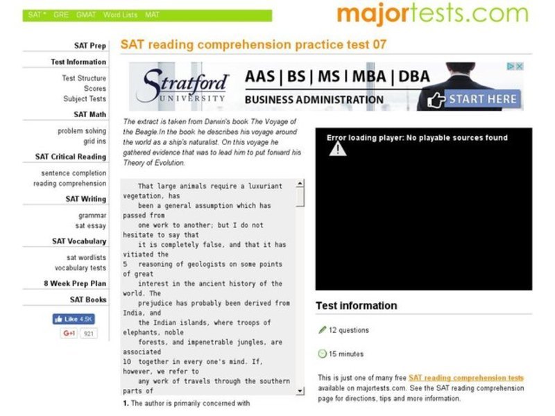 SAT Reading Comprehension Practice Test 07 Interactive