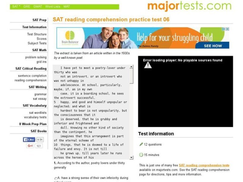 SAT Reading Comprehension Practice Test 06 Interactive
