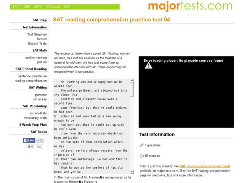 SAT Reading Comprehension Practice Test 4 Interactive