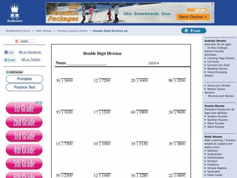 Double Digit Division Worksheet