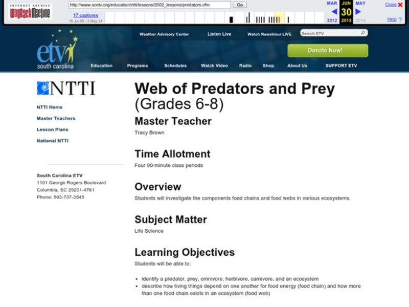 Web of Predators and Prey Lesson Plan