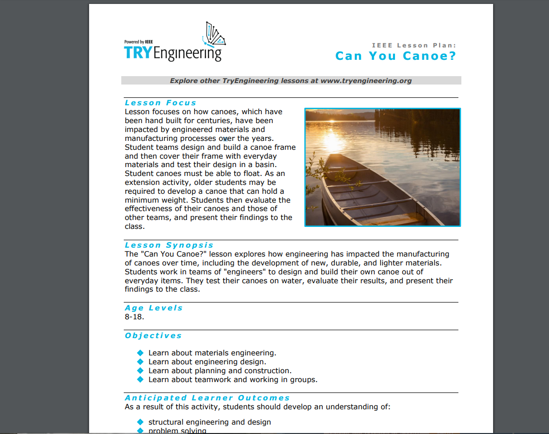 Can You Canoe? Lesson Plan