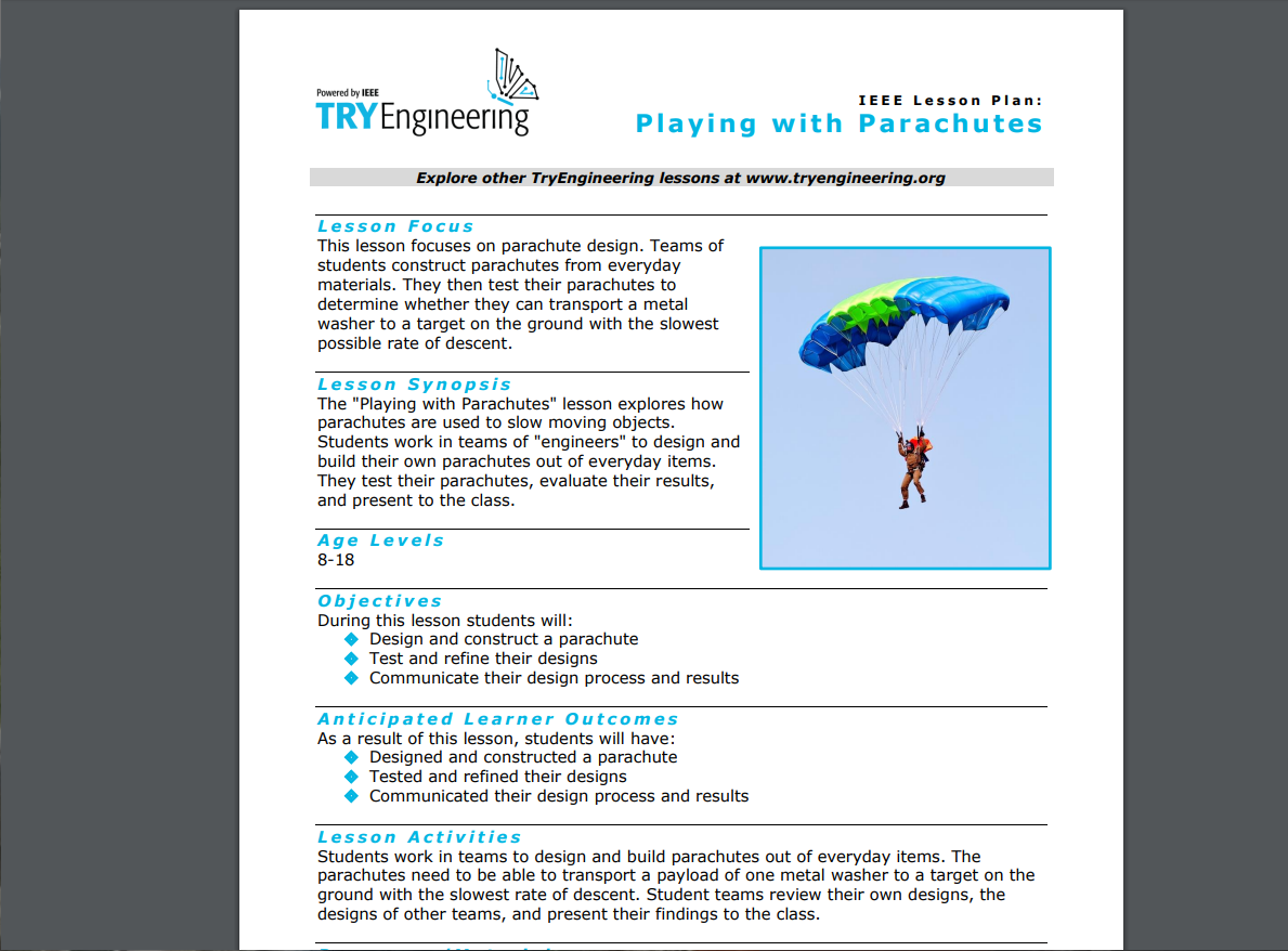 Playing with Parachutes Lesson Plan