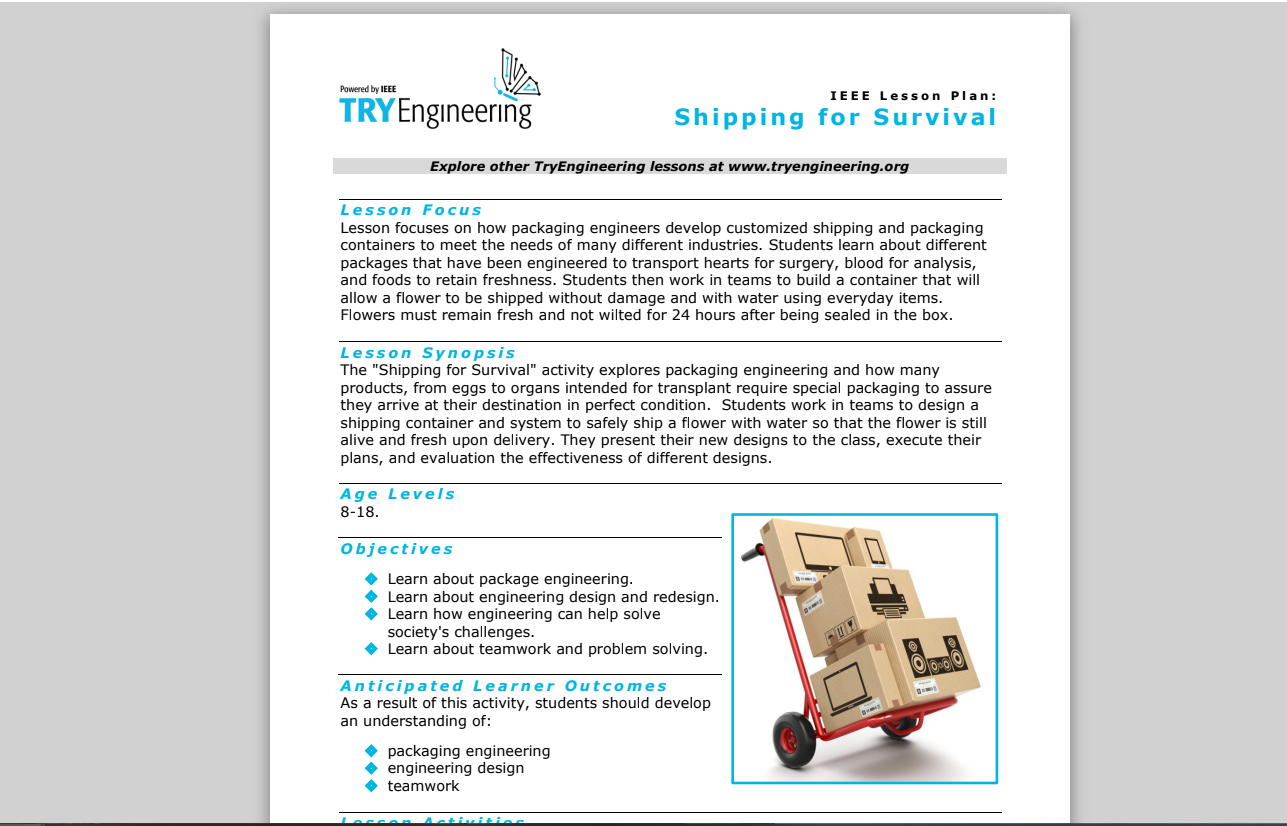 Shipping For Survival Lesson Plan