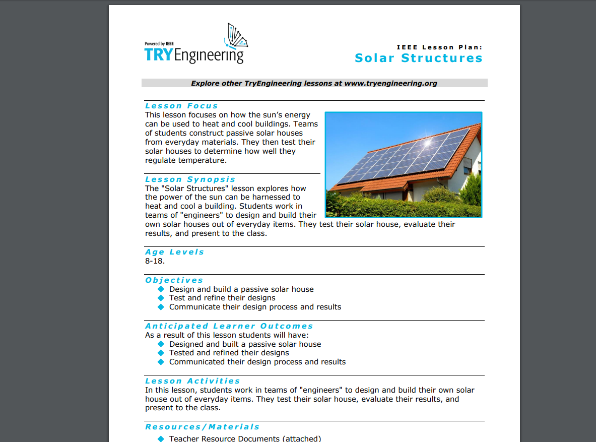 Solar Structures Lesson Plan