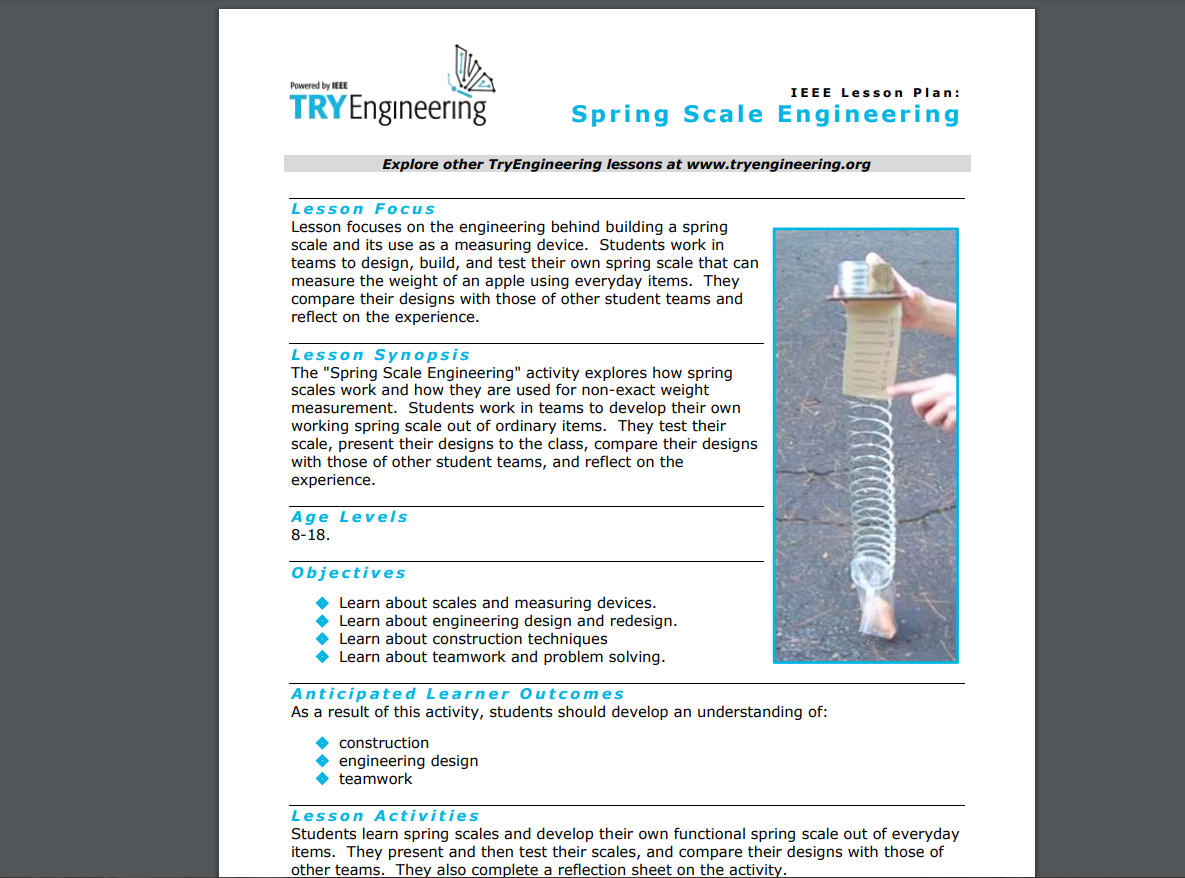 Spring Scale Engineering Lesson Plan