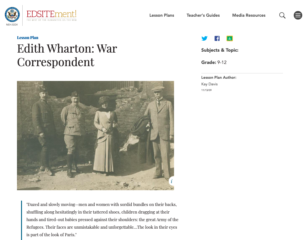 Edith Wharton: War Correspondent Lesson Plan