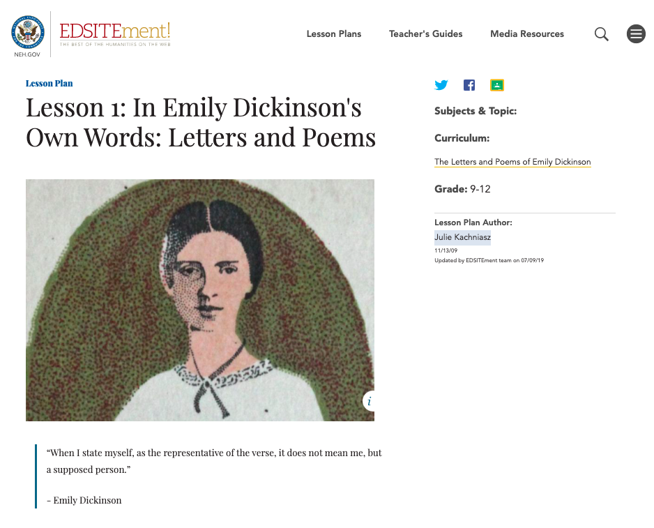 In Emily Dickinson's Own Words: Letters and Poems Lesson Plan