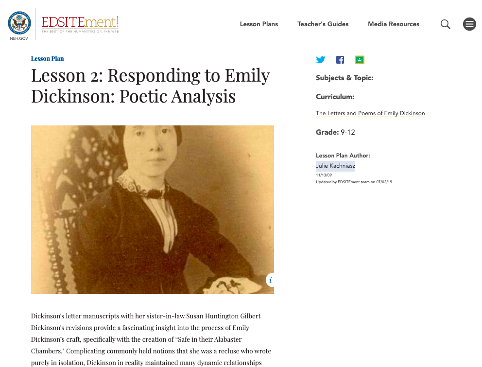 Responding to Emily Dickinson: Poetic Analysis Lesson Plan