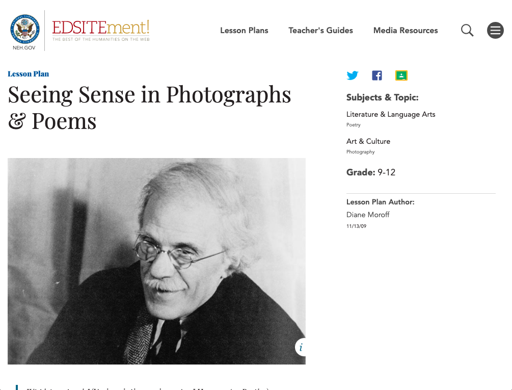 Seeing Sense in Photographs &amp; Poems Lesson Plan