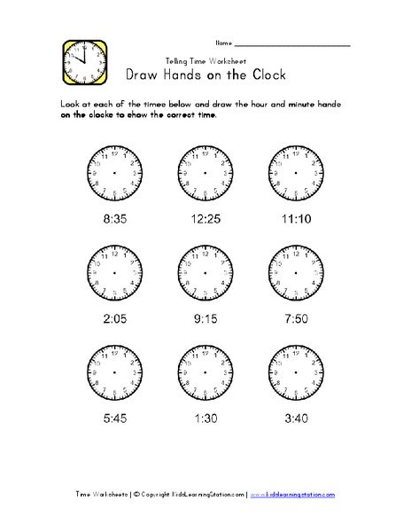 Draw Hands on the Clock Worksheet