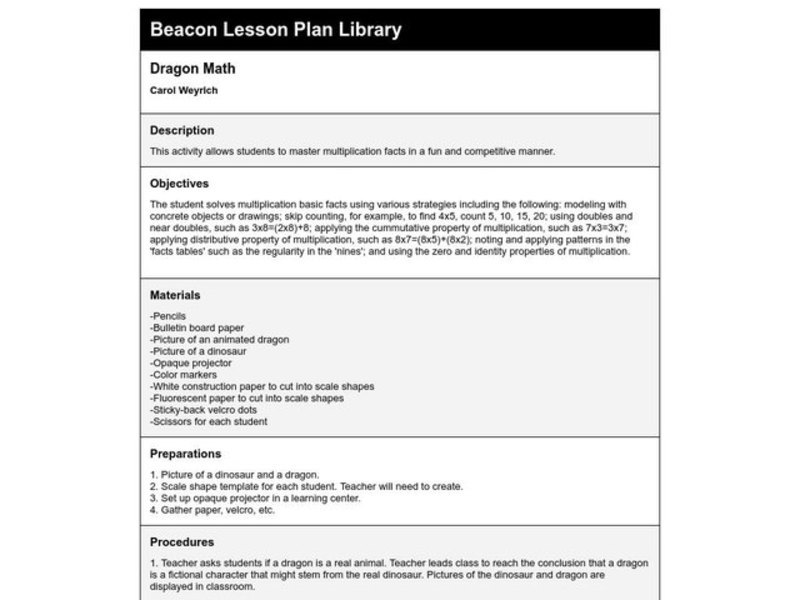 Dragon Math Lesson Plan